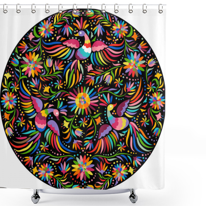 Personality  Vector Mexican Embroidery Round Pattern Shower Curtains