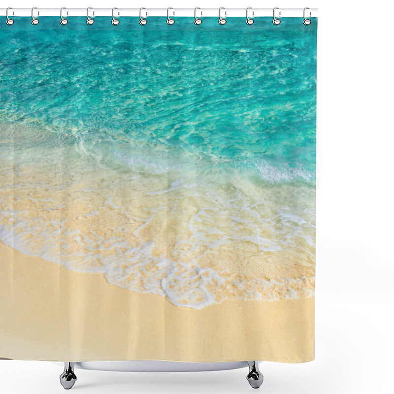 Personality  Soft Wave Of The Turquoise Sea On The Sandy Beach. Natural Summe Shower Curtains