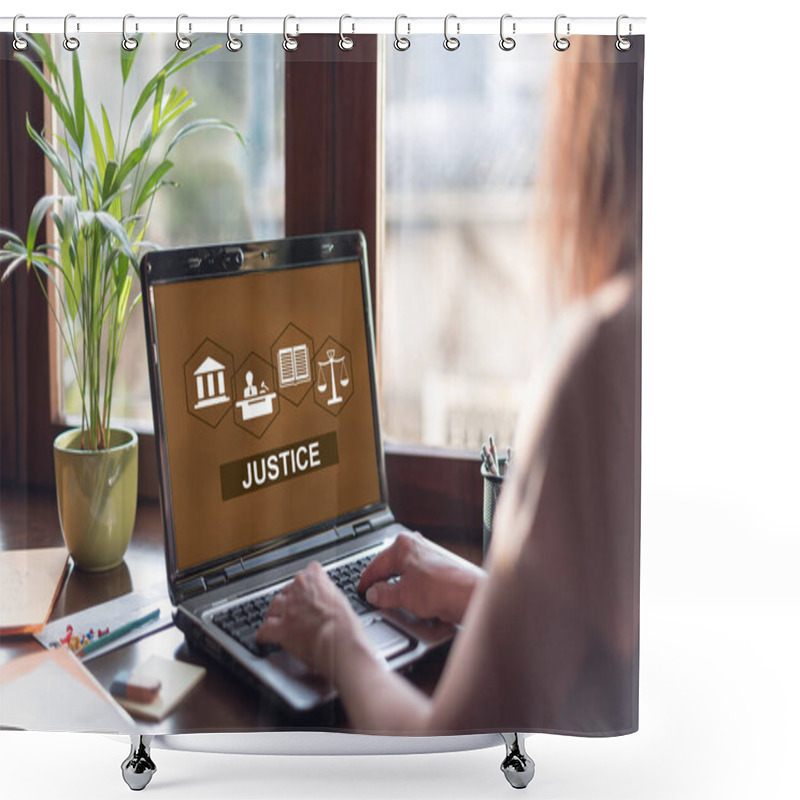 Personality  Laptop Screen Displaying A Justice Concept Shower Curtains