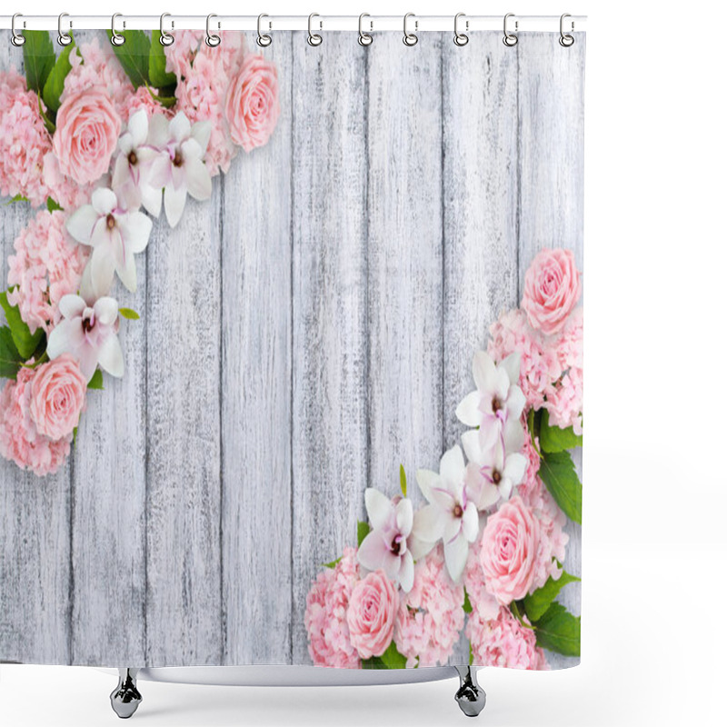 Personality  Magnolia Flowers With Roses, Hortensia And Place For Your Text Shower Curtains