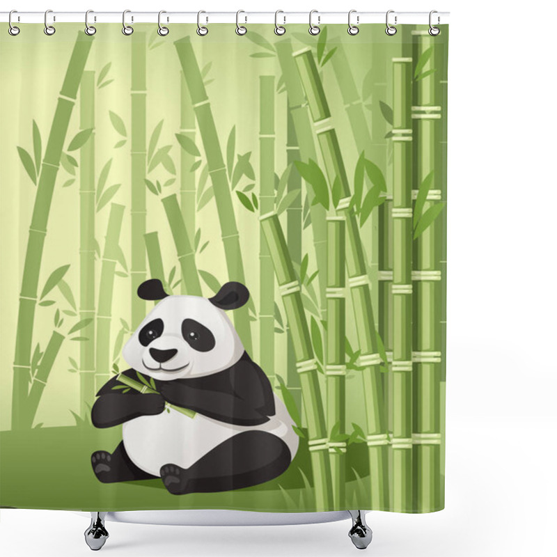 Personality  Bamboo Trees Asian Forest Landscape With Cute Big Panda Eating Bamboo Flat Vector Illustration Shower Curtains