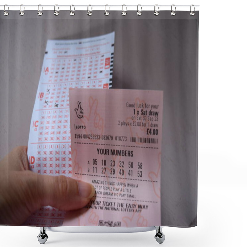 Personality   UK National Lottery Ticket And Slip 30 Sept 2023 Shower Curtains