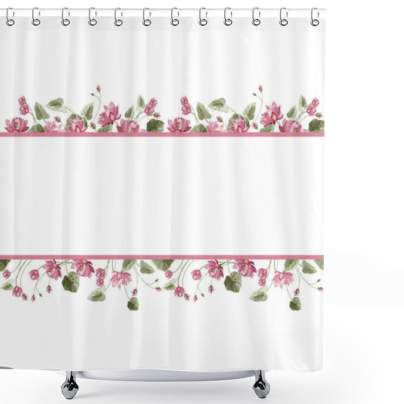 Personality  Frame For Text With Linear Horizontal Seamless Pattern Of Lotus Flowers Shower Curtains