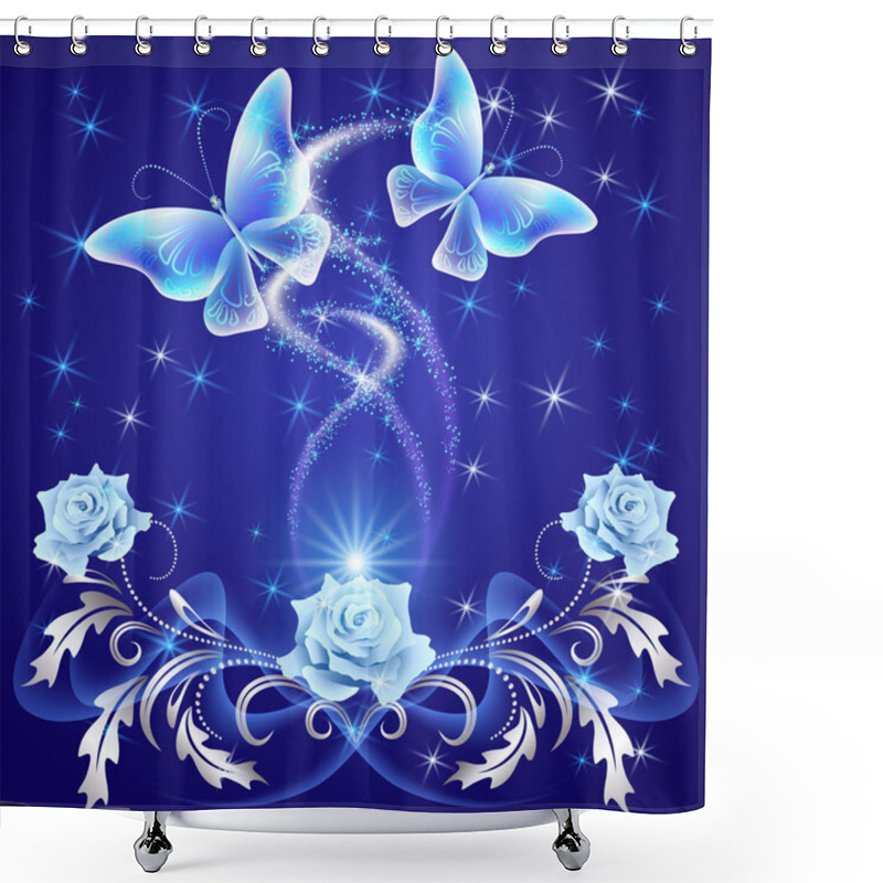 Personality  Transparent Flying Butterflies With Silver Ornament Shower Curtains