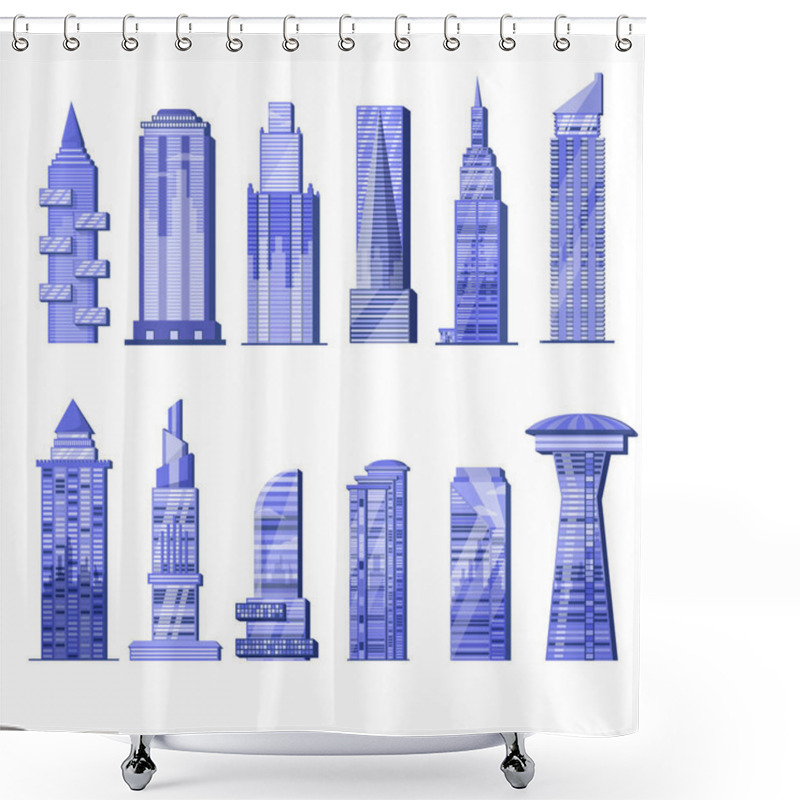 Personality  Building Skyscraper Vector City Skyline And Business Officebuilding Of Commercial Company And Build Architecture In In Cityscape Set Illustration Isolated On White Background Shower Curtains