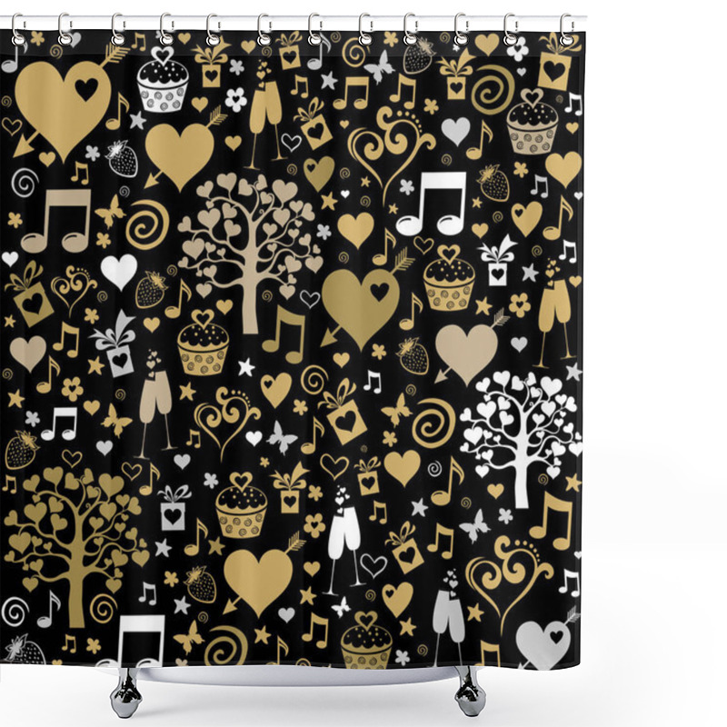 Personality  Valentine Seamless Pattern With Hearts, Cupcakes, Gift Boxes, Flowers, Notes, Stars. Perfect For Wallpaper, Web Page Background, Textile, Greeting Cards And Wedding Invitations. Vector Illustration Shower Curtains