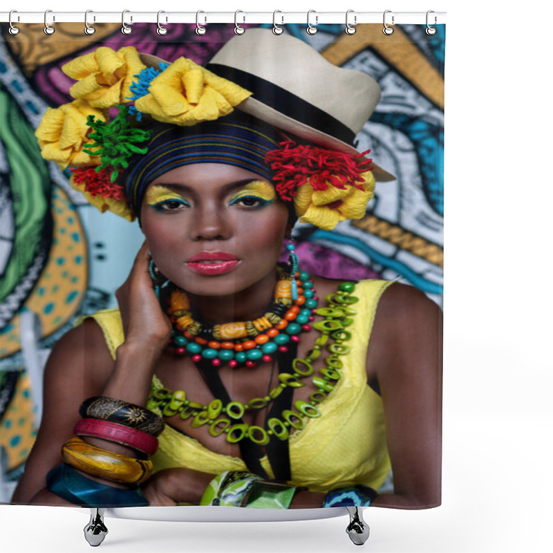 Personality  Portrait Of An African Girl On The Background Of The Painting Shower Curtains