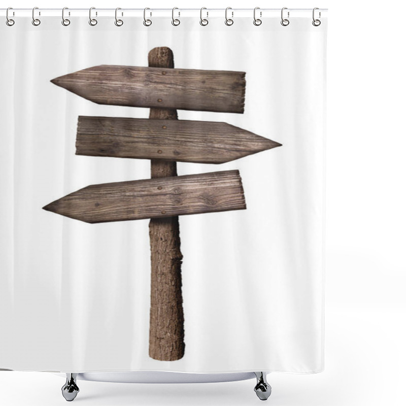 Personality  Arrow Wooden Directional Sign Isolated On White Background Shower Curtains