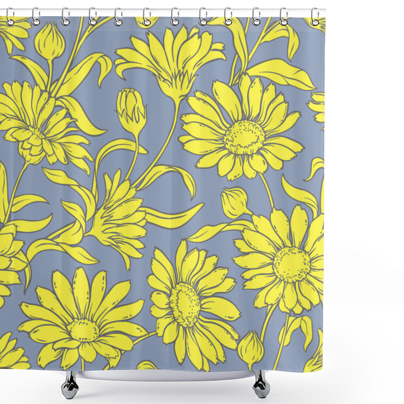 Personality  Calendula Vector Seamless Pattern Shower Curtains