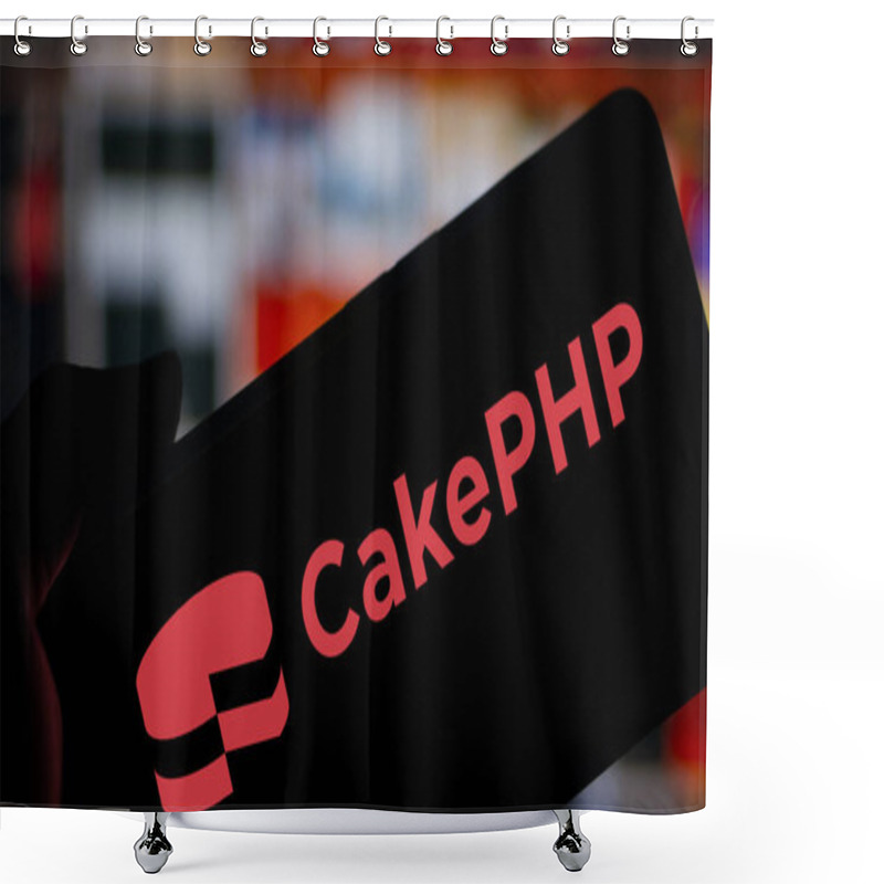 Personality  Dhaka, Bangladesh- 11 Nov 2024: CakePHP Logo Is Displayed On Smartphone. CakePHP Is An Open-source Web Framework. Shower Curtains