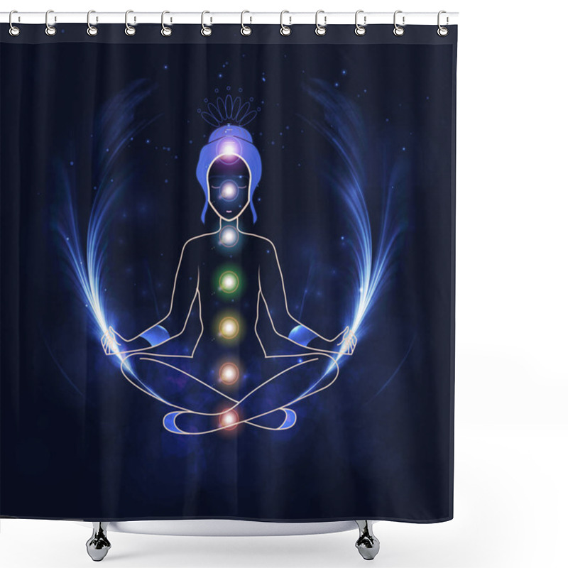 Personality  Vector Illustration Concept Aura And Chakra, Meditation. Shower Curtains