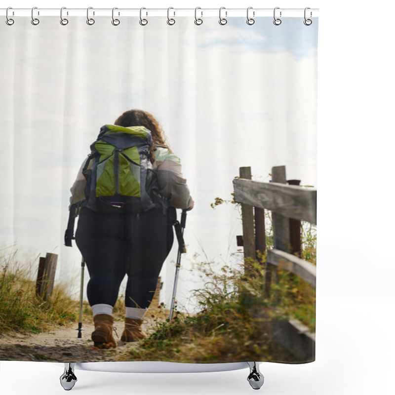 Personality  A Confident Woman Explores A Vibrant Field, Enjoying The Warmth Of The Sun And Natures Wonders. Shower Curtains