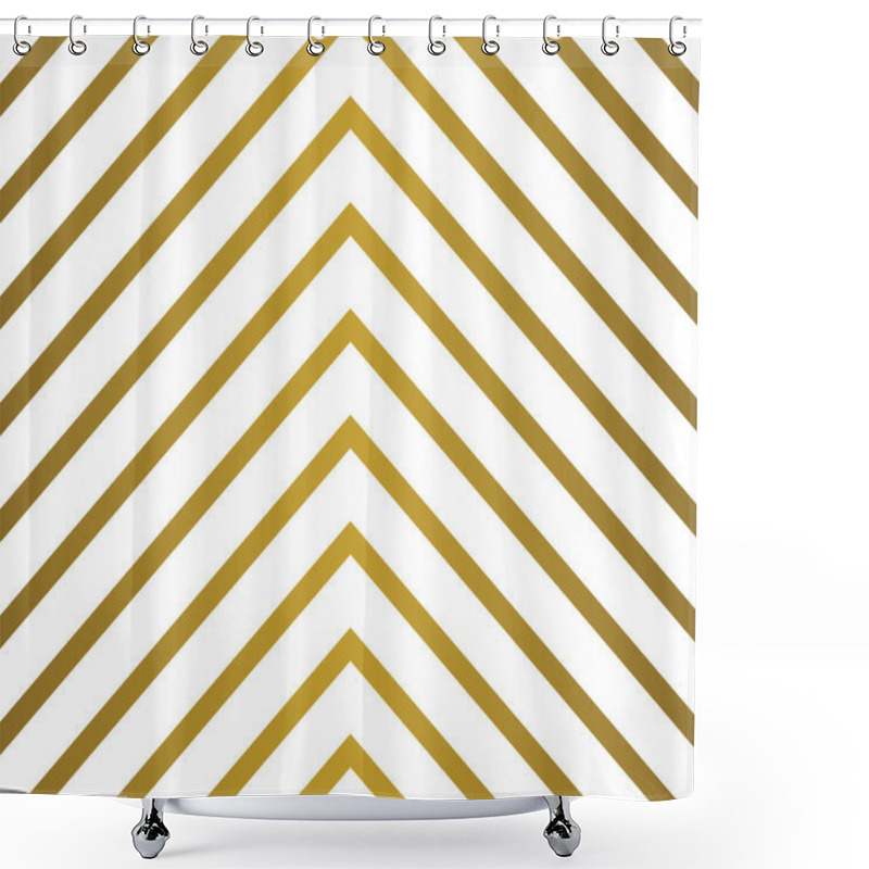 Personality  Seamless Stripes Chevron Wallpaper Background Set In Gold And White. Classic Fashion Vector Backdrop. Shower Curtains