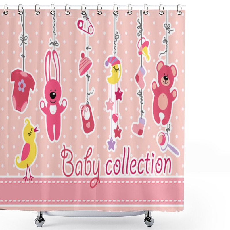 Personality  Newborn Baby Items Hanging On Rope.Baby Girl Collection Shower Curtains