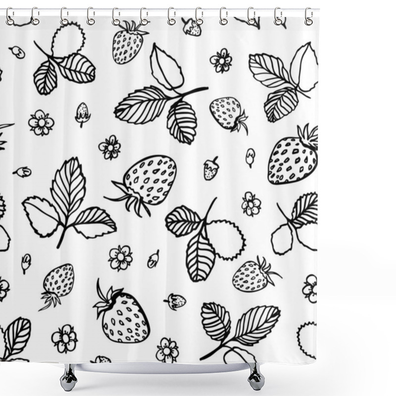 Personality  Line Art Strawberry Graphic Pattern. Modern Summer Repeating Design. Shower Curtains