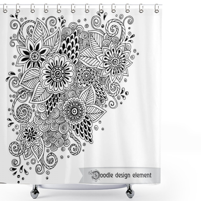 Personality  Floral Retro Doodle Black And White Pattern  In Vector. Shower Curtains