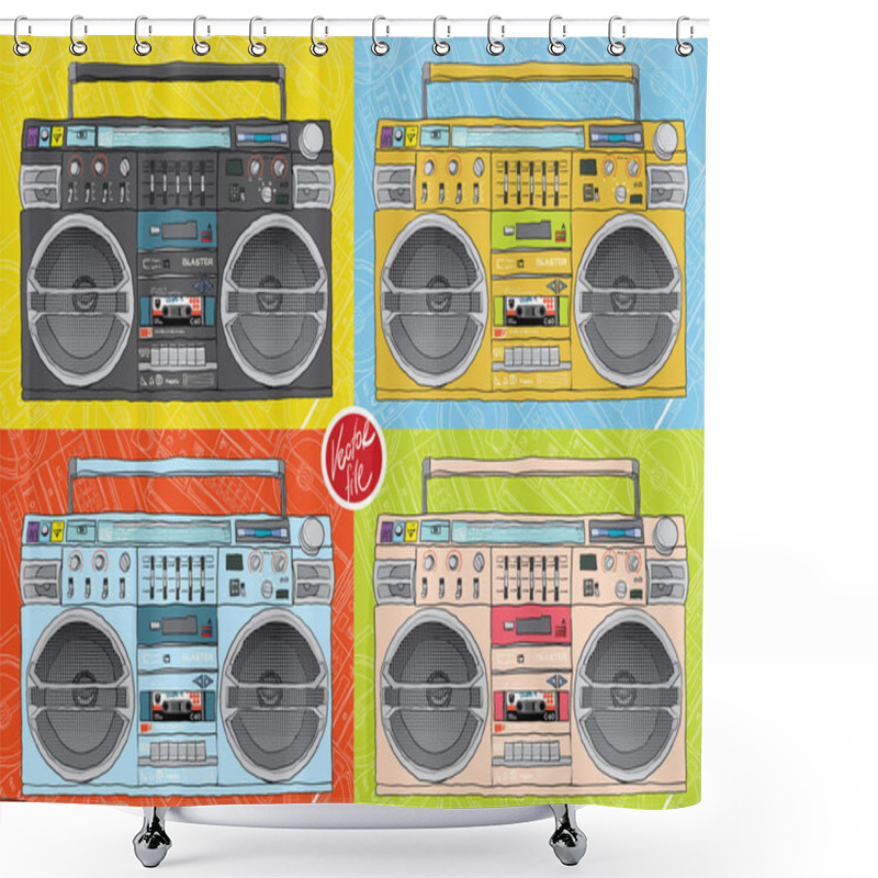 Personality  Boombox Hand Drawn  Stock Illustration Shower Curtains