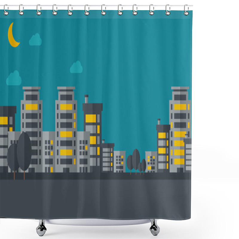 Personality  Night Scenery Of Building City With Moon Shower Curtains