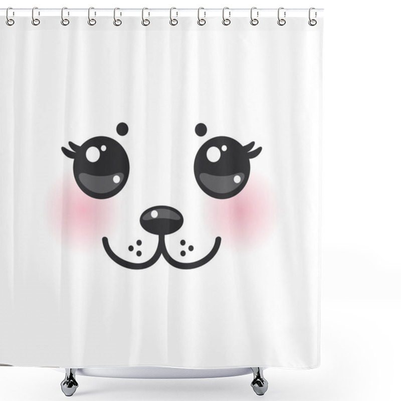 Personality  Kawaii Funny Albino Animal White Muzzle With Pink Cheeks And Big Black Eyes. Vector Shower Curtains