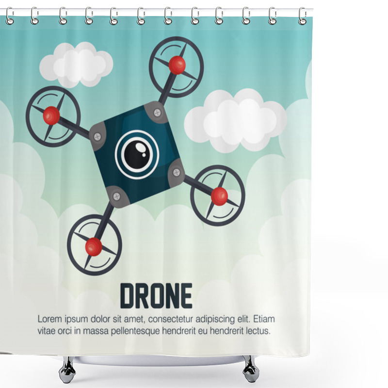 Personality  Drone Icon Blue With Cloud Graphic Shower Curtains