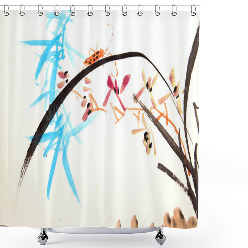 Personality  Ink Orchid Drawing Shower Curtains