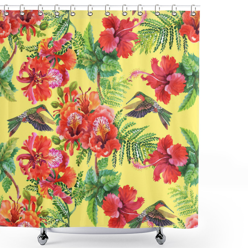 Personality  Pattern  With Alstroemeria Flowers And Hummingbirds Shower Curtains