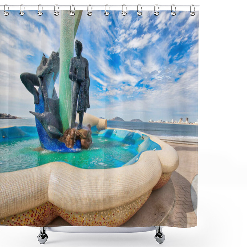 Personality  Mazatlan, Mexico-10 December, 2018: A Fishermen Monument (Monumento Al Pescador) Located On Scenic Mazatlan Promenade (Malecon) Near The Ocean Shore And Historic City Center Shower Curtains