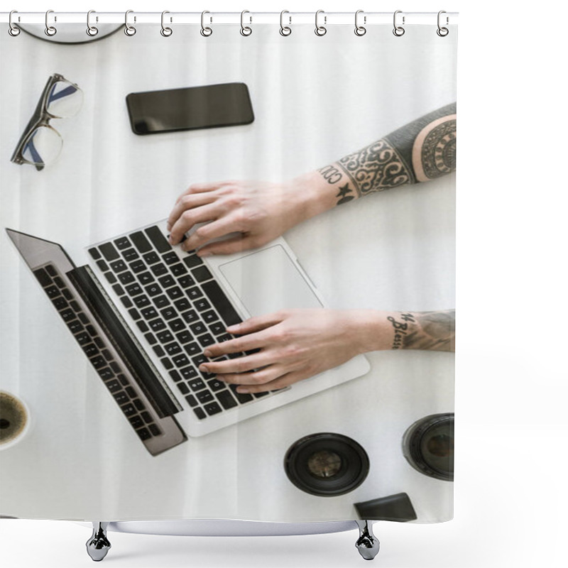 Personality  Male Hands Typing On Laptop Shower Curtains