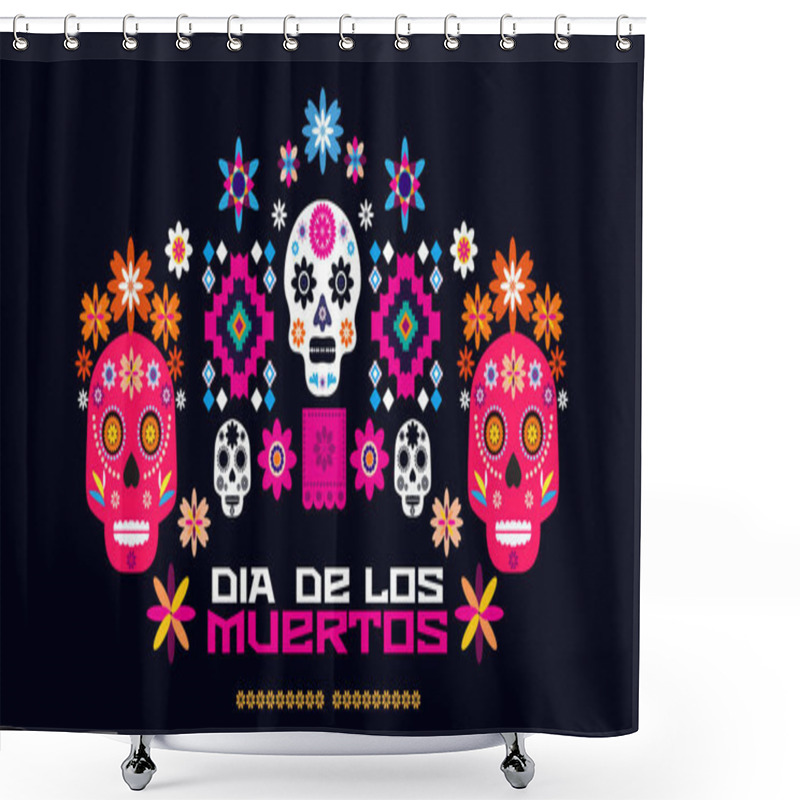 Personality  Dia De Los Muertos, Day Of The Dead Or Halloween Greeting Card,  Banner, Invitation. Sugar Tatoo Skulls, Candle, Maracas, Guitar, Sombrero And  Marigold Flowers, Catrina Calavera Traditional Mexico Skeleton Decoration Vector Illustration. Shower Curtains