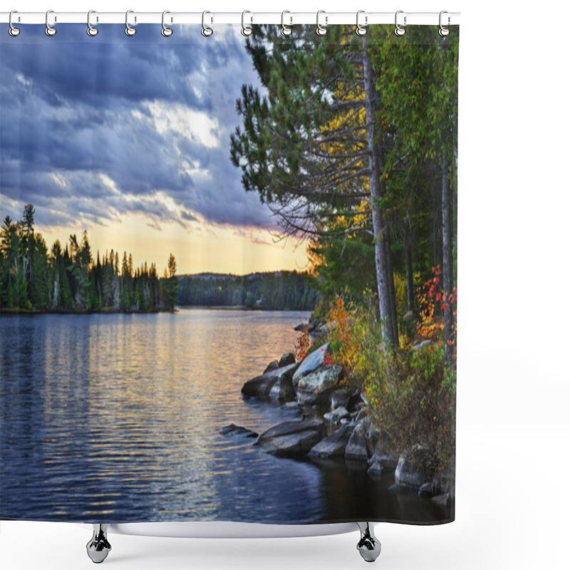 Personality  Dramatic Sunset At Lake Shower Curtains