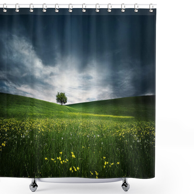 Personality  Tree On Hilly Meadows Shower Curtains