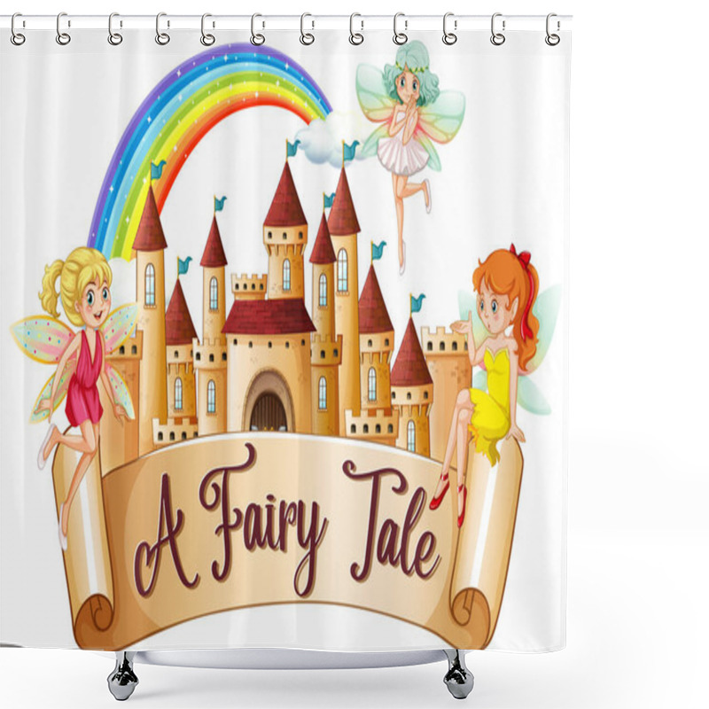 Personality  Font Design For Word A Fairy Tale With Fairies Flying Around The Castle Illustration Shower Curtains