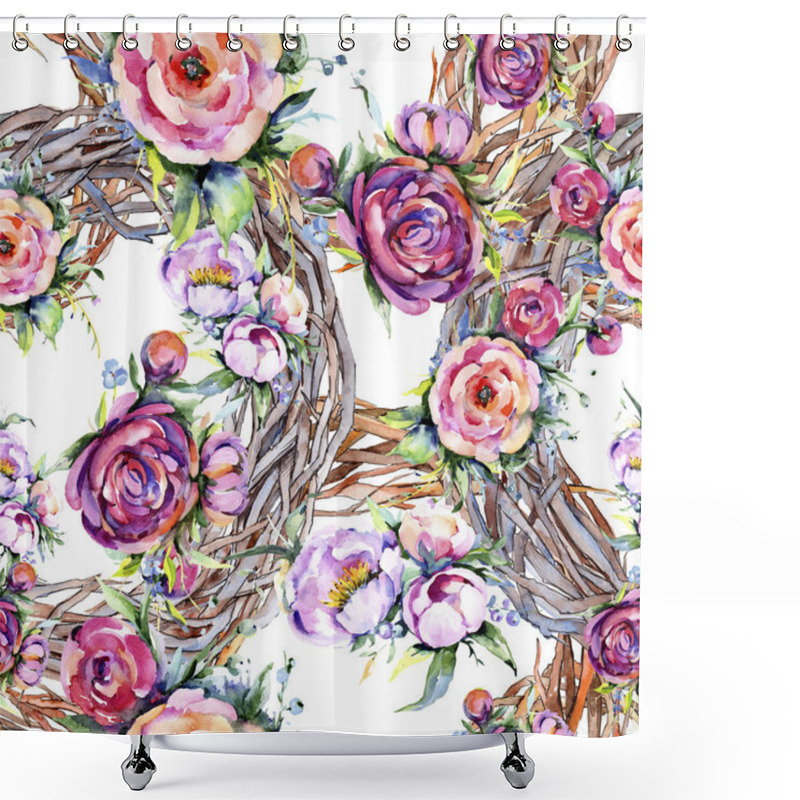 Personality  Watercolor Bouquet Pink Peony Flowes. Floral Botanical Flower.Seamless Background Pattern. Shower Curtains