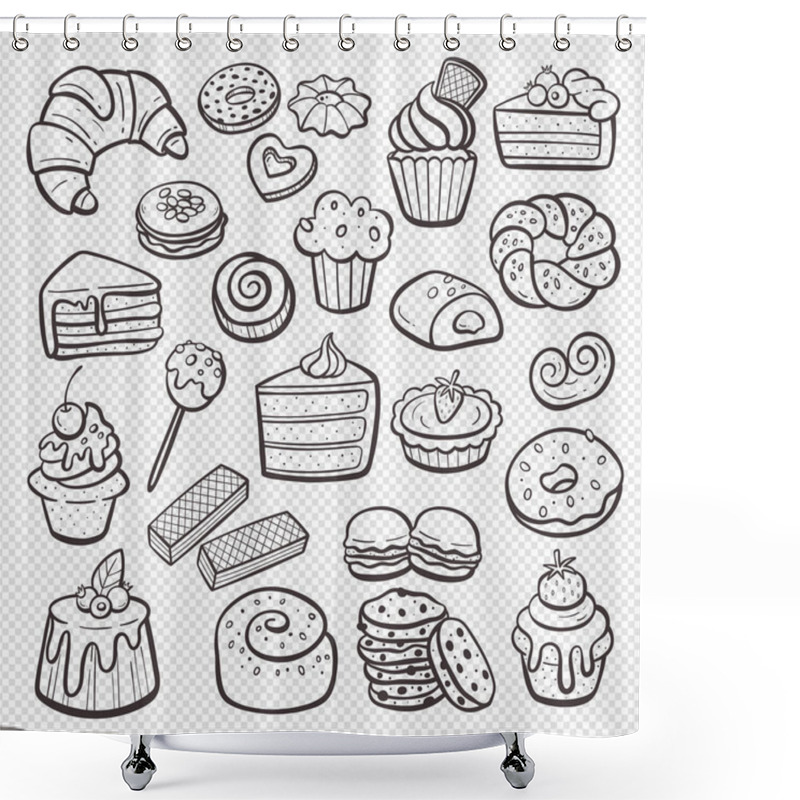 Personality  Dessert Products Isolated On White Background. Cupcakes, Sweets, Ice Creams, And Pastries. Hand-drawn Illustration. Isolated Doodle Items. Vector Illustration. Set 2 Of 2. Shower Curtains