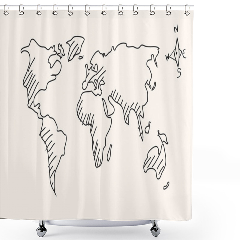 Personality  Hand Drawn World Map Shower Curtains