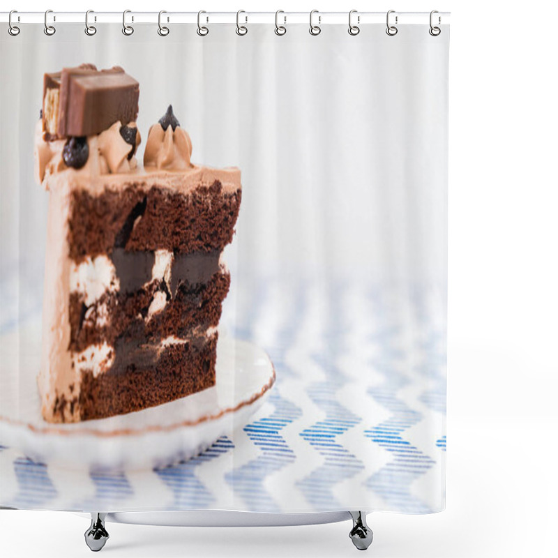 Personality  Chocolate Cake Top With Dark Chocolate Bar Shower Curtains