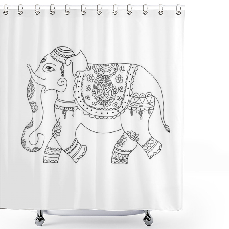 Personality  Vector Illustration Of Elephant In Ethnic Style. Indian Style Decorated Ornate Elephant. Shower Curtains