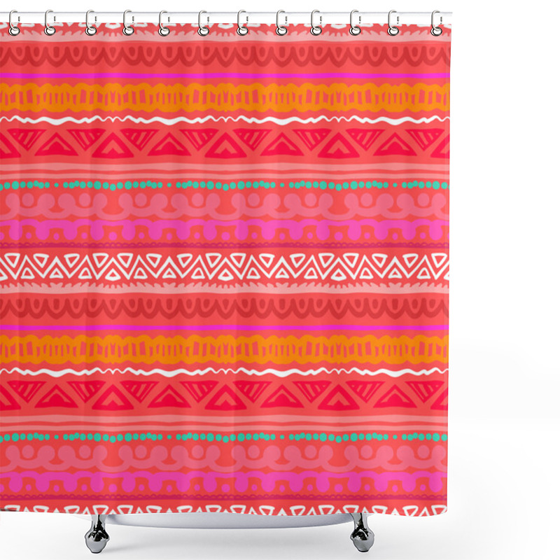 Personality  Striped Atzec Pattern In Vibrant Red Orange Shower Curtains