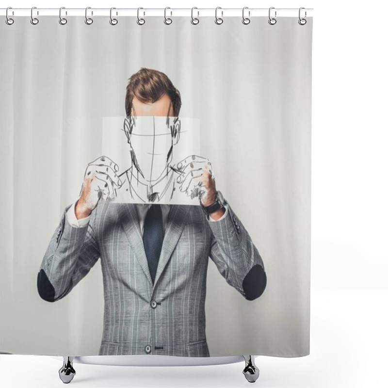 Personality  Businessman Drawing Himself With Pencil Shower Curtains