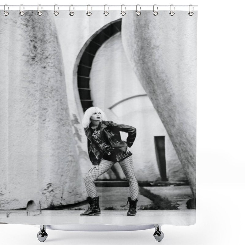 Personality  Monochrome Portrait Of Stylish Blonde Grunge Young Woman  Shower Curtains