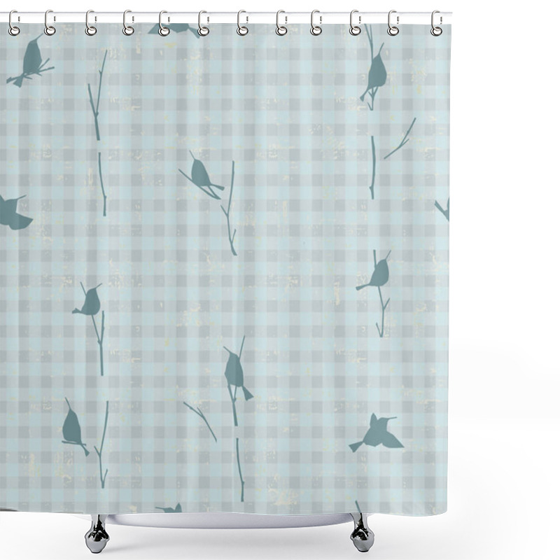 Personality  Seamless Checkered Pattern With Trendy Gingham Checks With Little Birds Sitting On Branches For Wrapping Paper, Clothing, Textile And Other Design Projects Shower Curtains