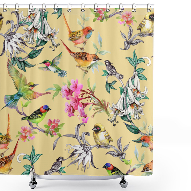 Personality   Pattern With Flowers And Birds  Shower Curtains