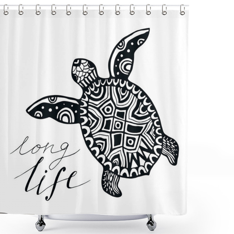 Personality  Zentangle Turtle With Calligraphic Quote Shower Curtains