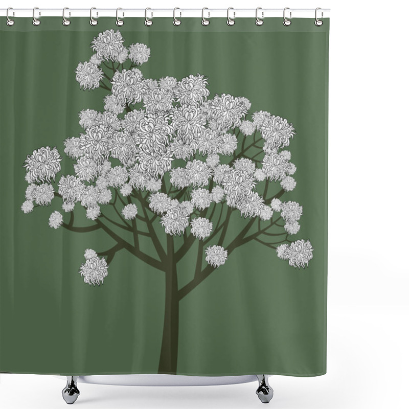 Personality  Vector Graphical Drawing Of Young Flowering Tree Shower Curtains