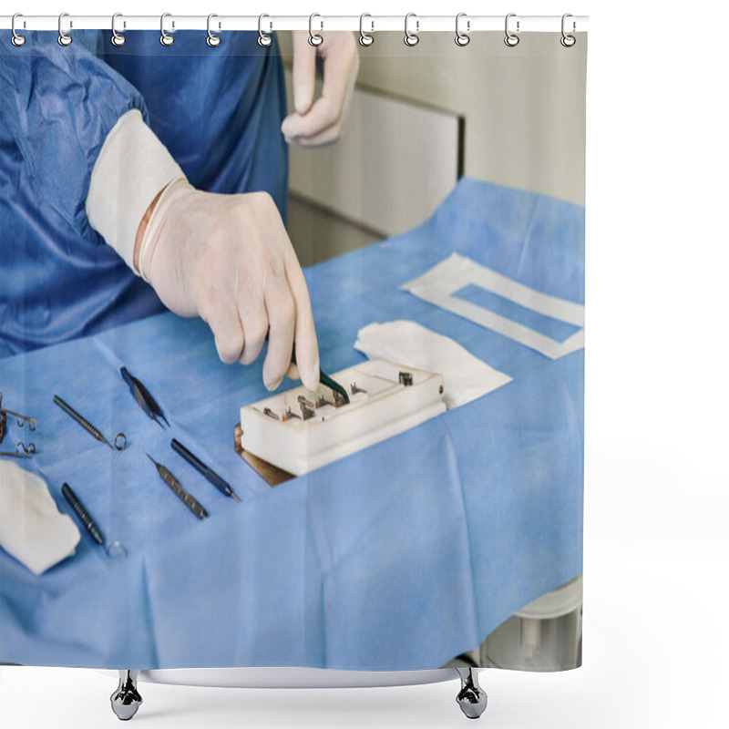 Personality  A Person In A Hospital Gown Is Seen Using A Piece Of Medical Equipment. Shower Curtains