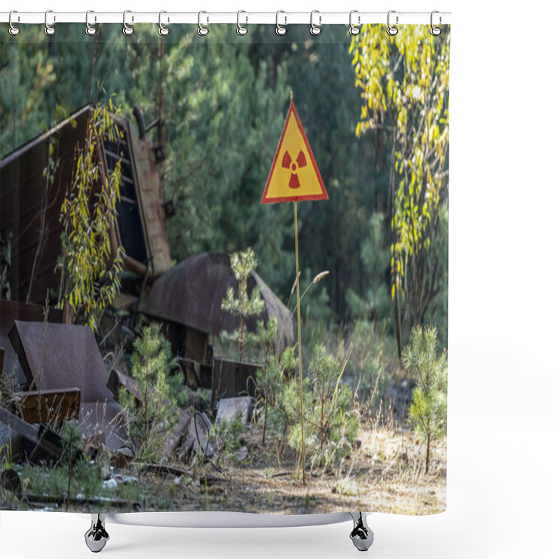 Personality  Sign Of Radiation Hazard On The Background Of Radioactive Garbage Shower Curtains