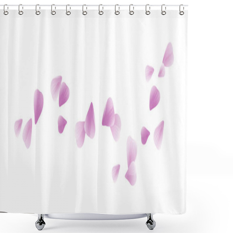 Personality  Petals Design. Flower Background. Petals Roses Flowers. Purple Violet Sakura Flying Petals Isolated On White Background. Vector EPS 10, Cmyk Shower Curtains