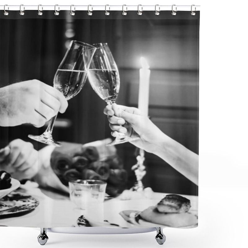 Personality  Couple Making A Toast At A Romantic Dinner Shower Curtains