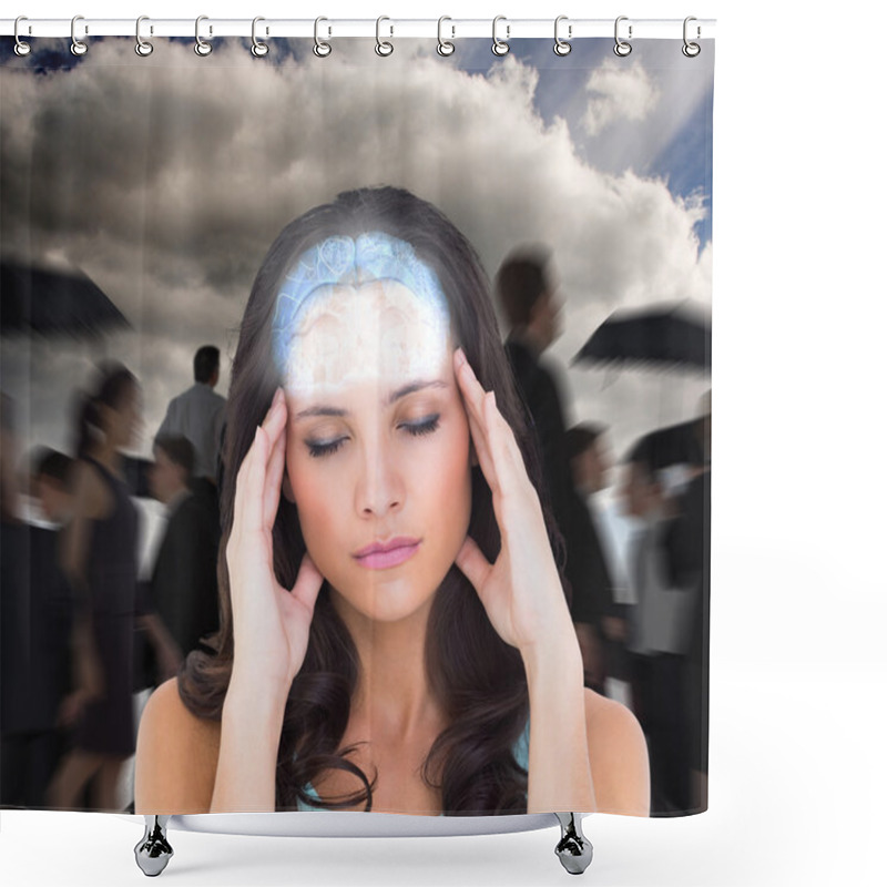 Personality  Brunette Woman With Headache Shower Curtains