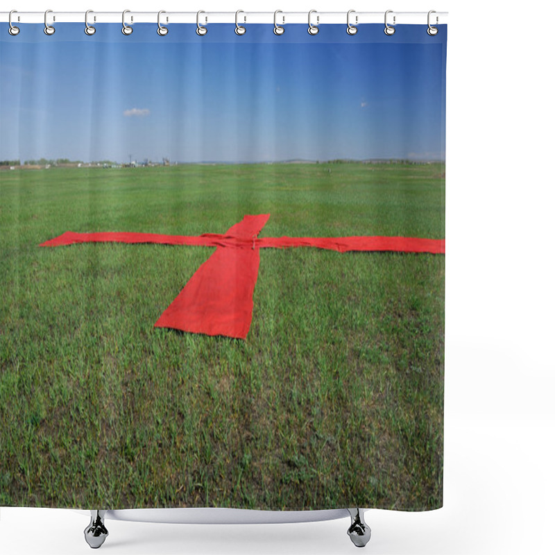 Personality  Red Cross On The Grass Shower Curtains